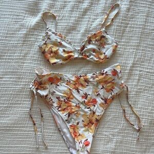 Abercrombie & Fitch White Floral Bikini with Yellow & Orange Blossoms